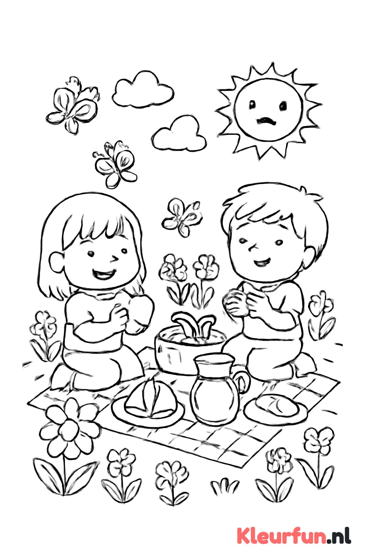 Voorjaars picknick met vlinders en zon