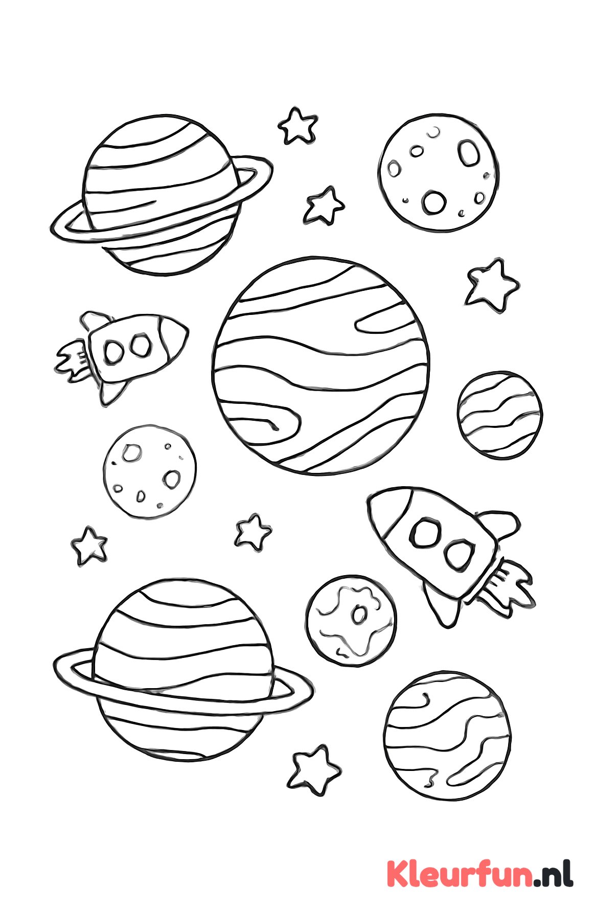 Verschillende Planeten en Ruimteschepen
