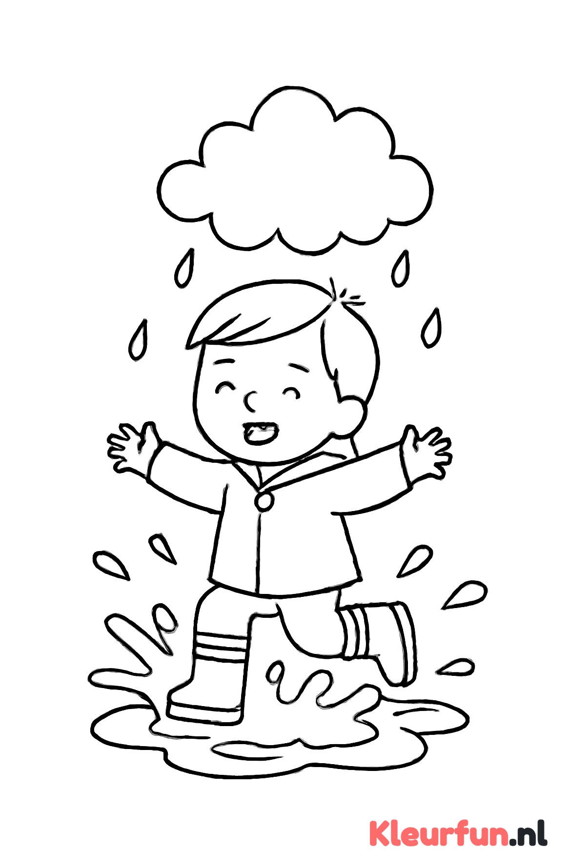 Kind springt in plas met regenlaarzen