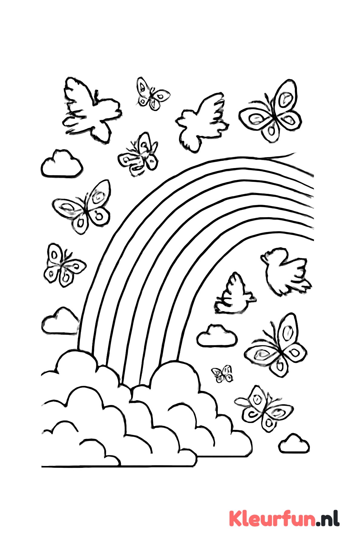 Regenboog met dieren, vlinders en vogels