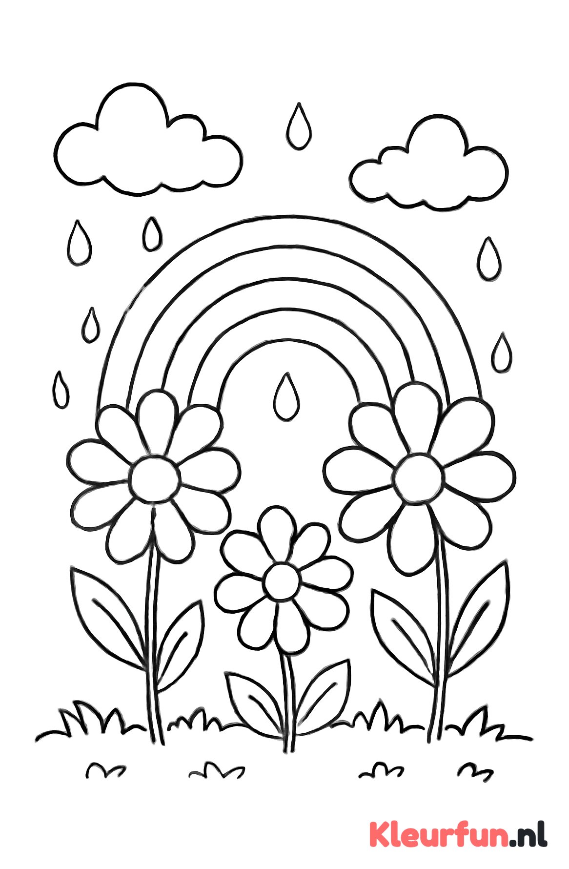 Regenboog met bloemen en wolken