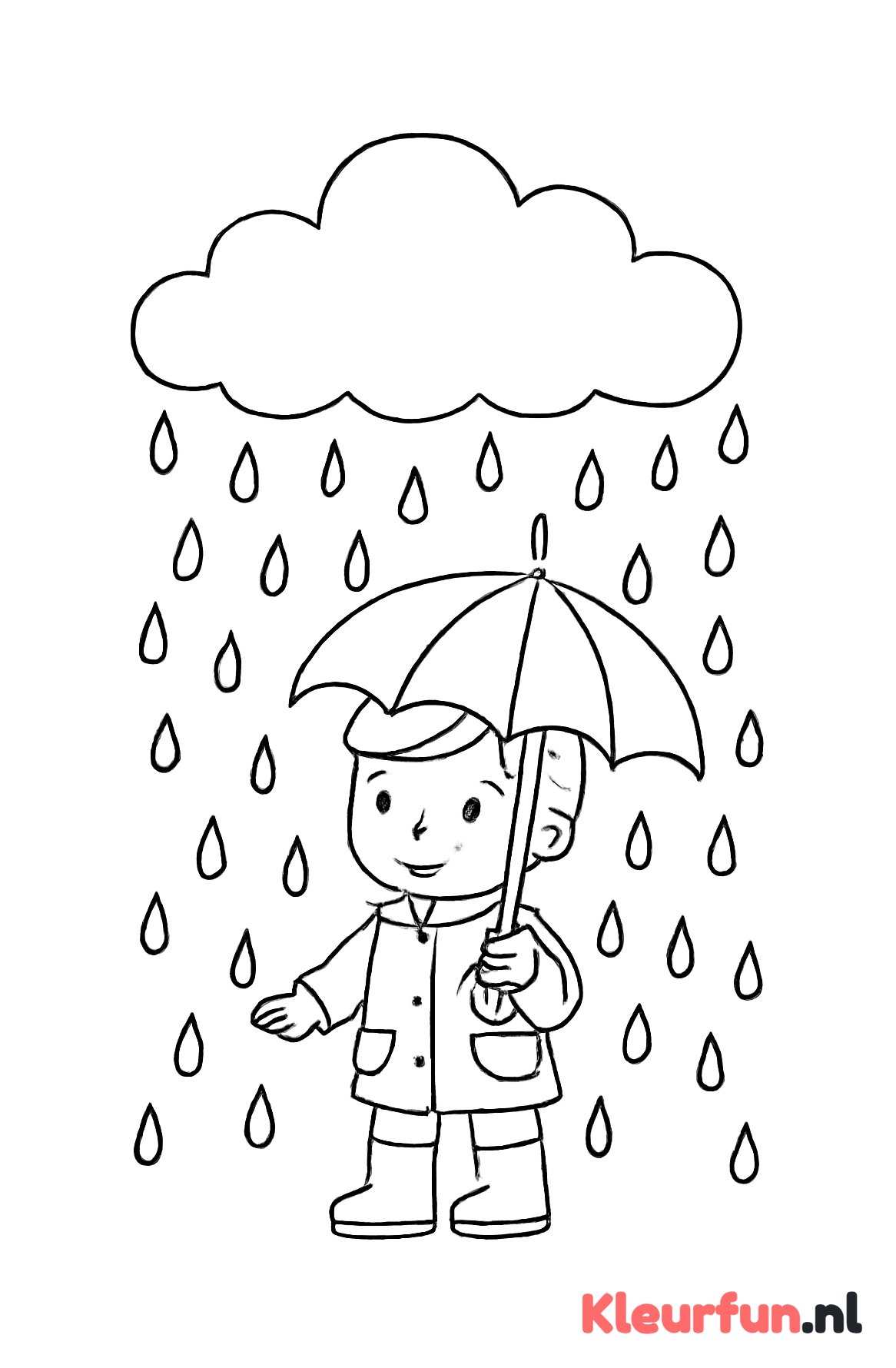Regenbui met kind en paraplu
