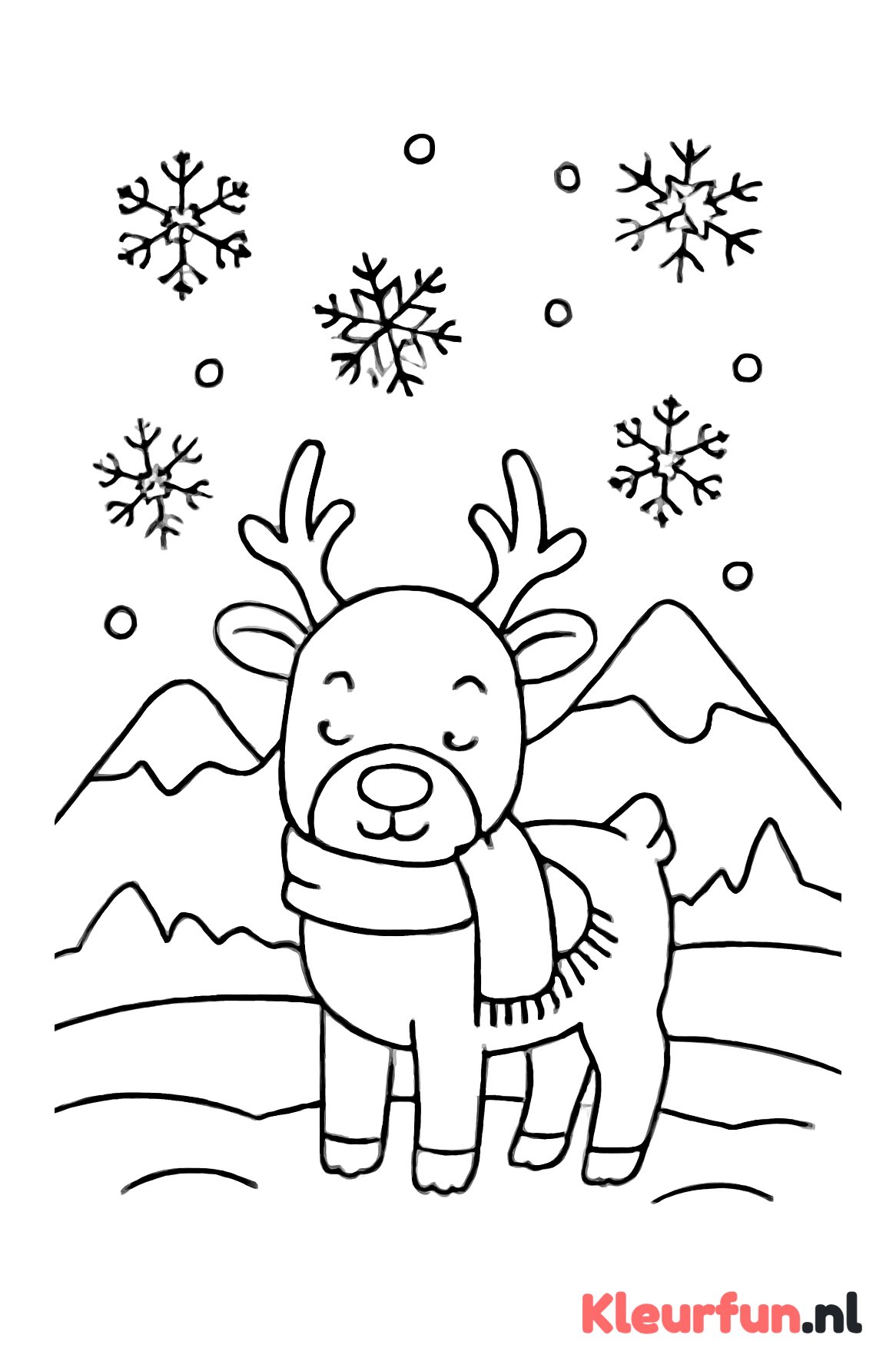 Rendier met sjaal in de sneeuw
