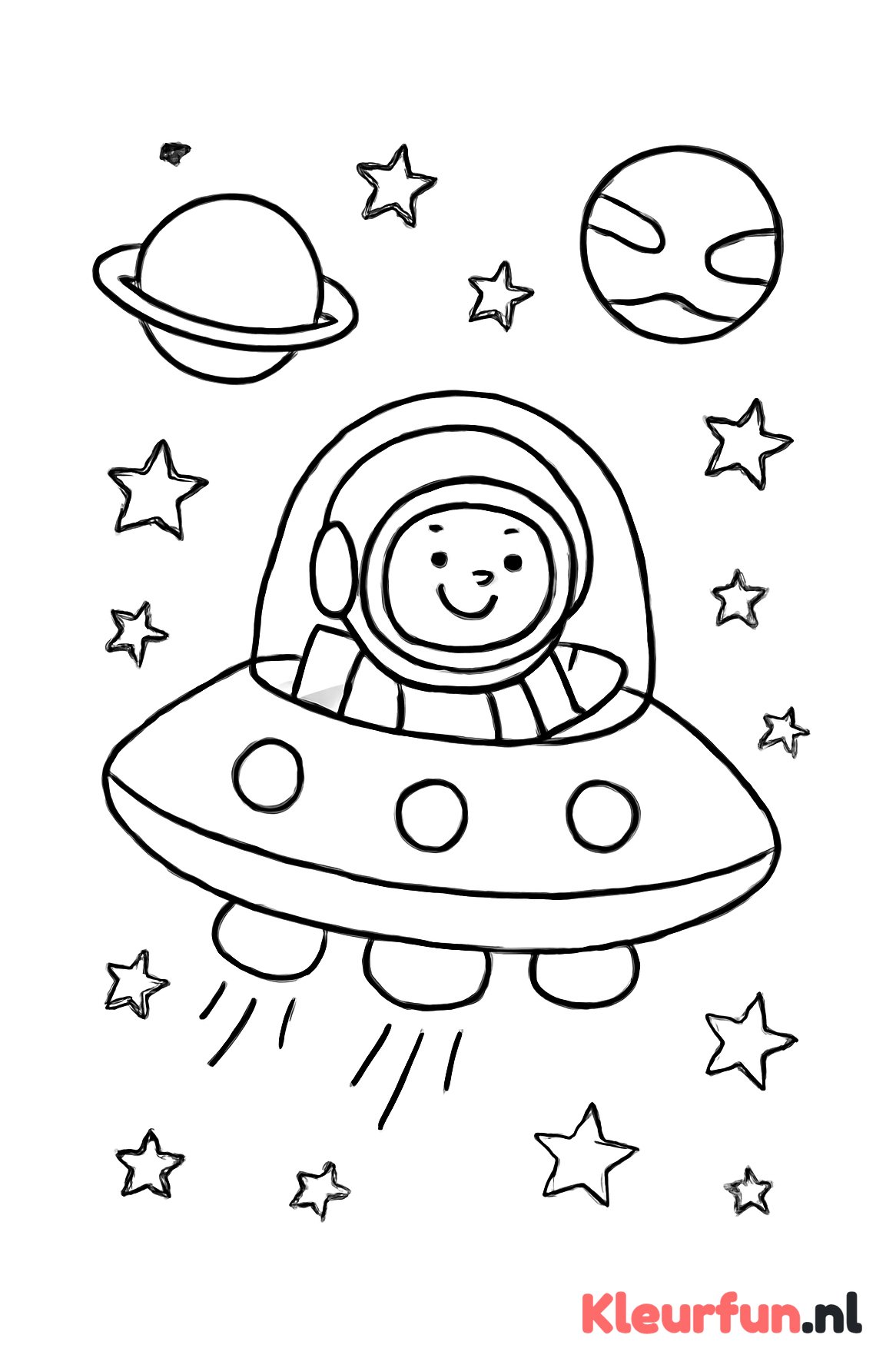 Ruimteschip met astronaut en planeten