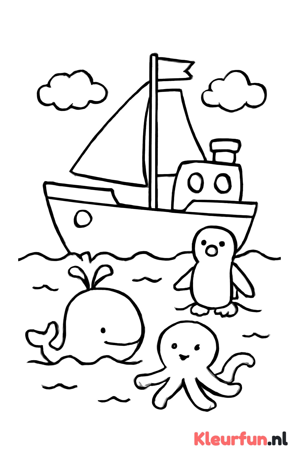Zeedieren rond een schip