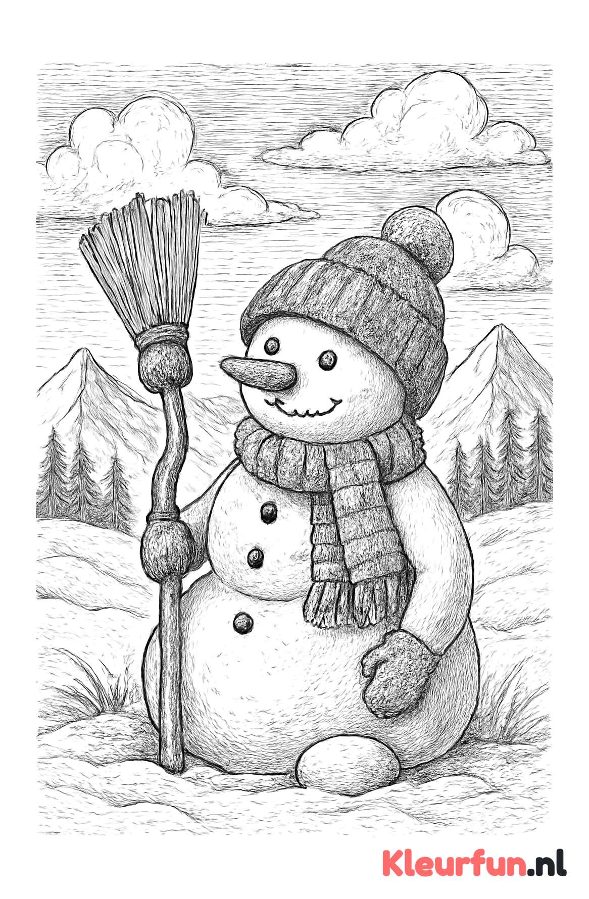 Sneeuwpop in winterlandschap