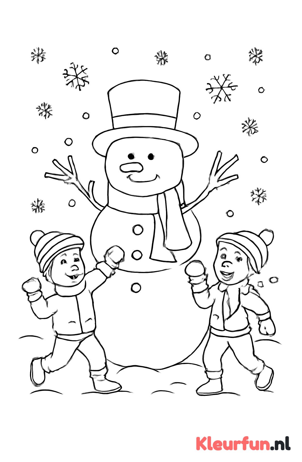 Sneeuwpop met spelende kinderen