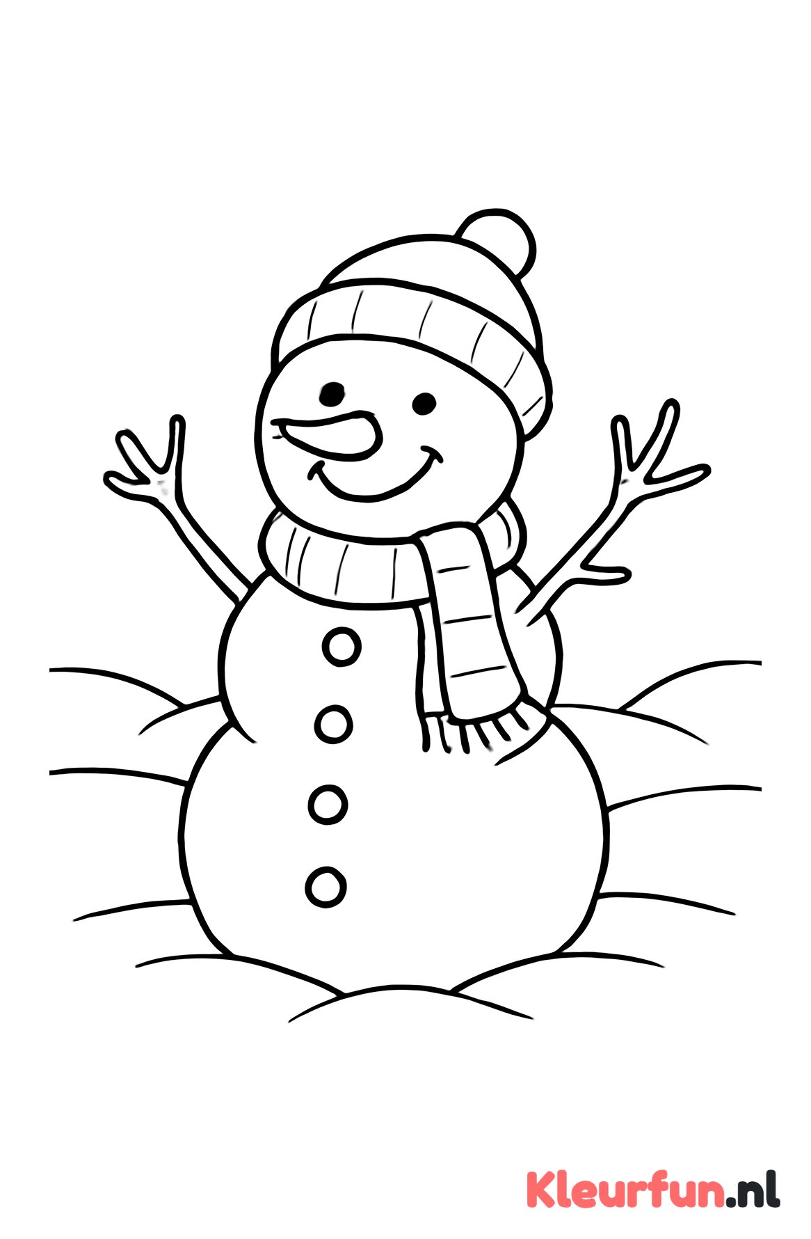 Sneeuwpop met takkenarmen en glimlach