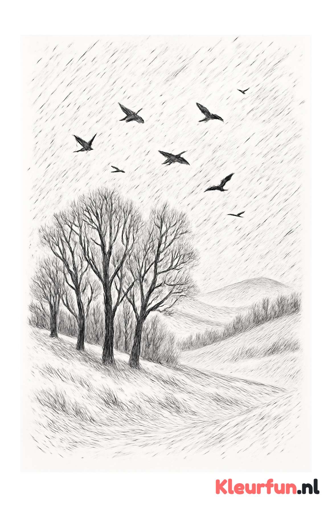 Sneeuwstorm met vliegende vogels