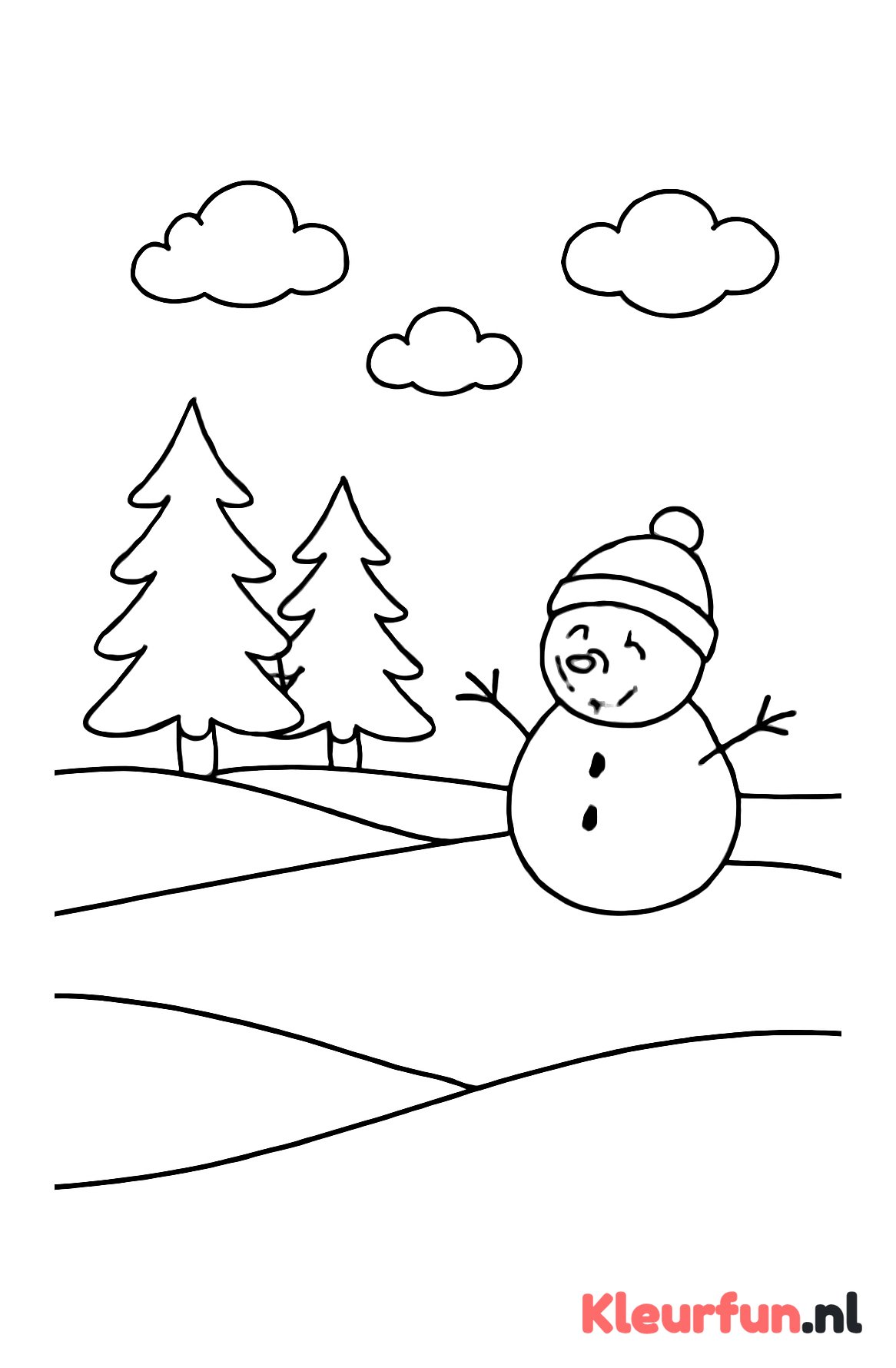 Sneeuwvlakte met sneeuwman
