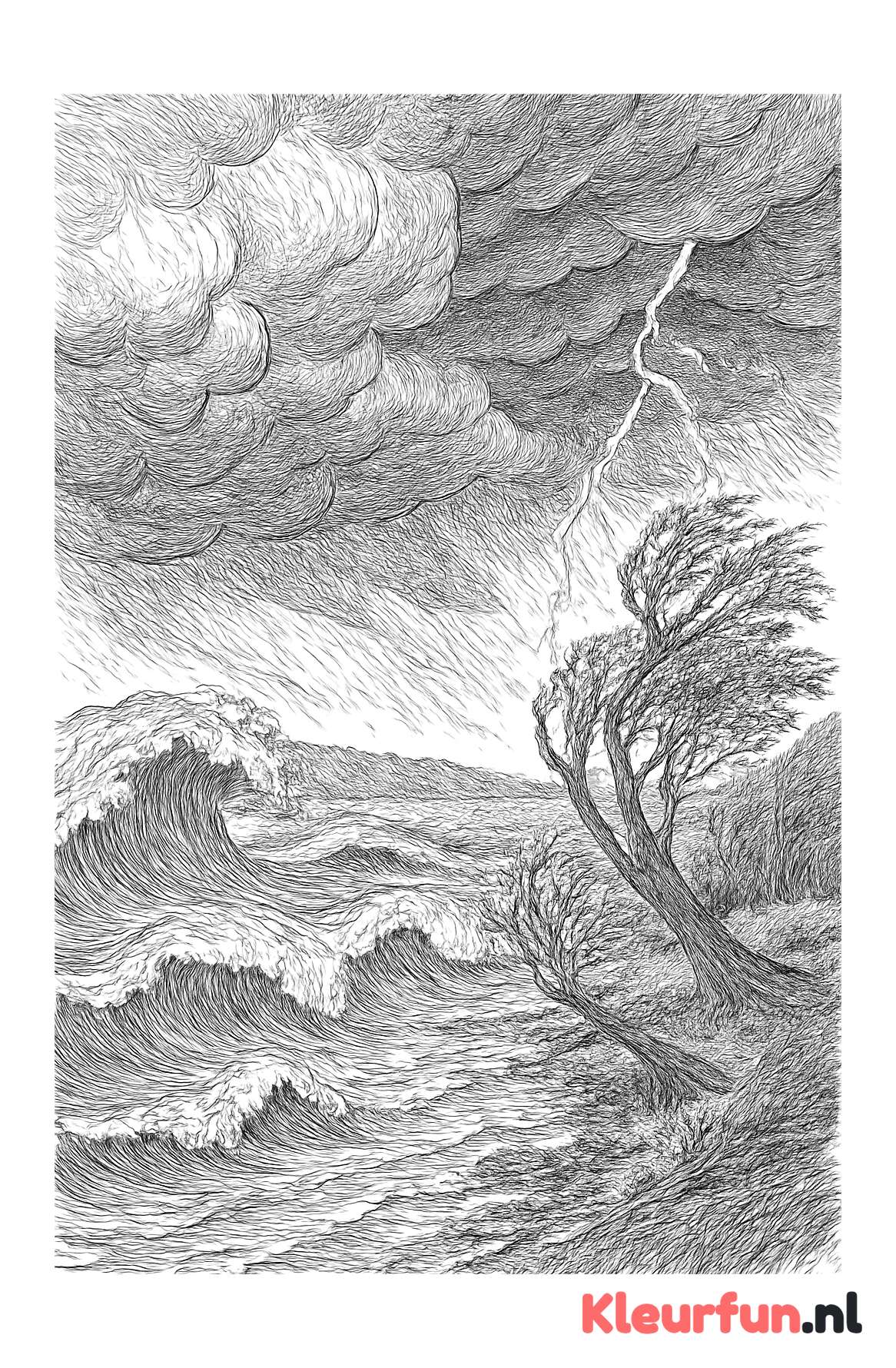 Storm op het meer met wilde golven