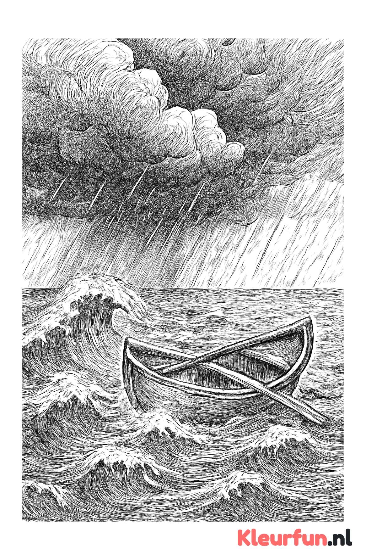 Storm op het meer met roeiboot