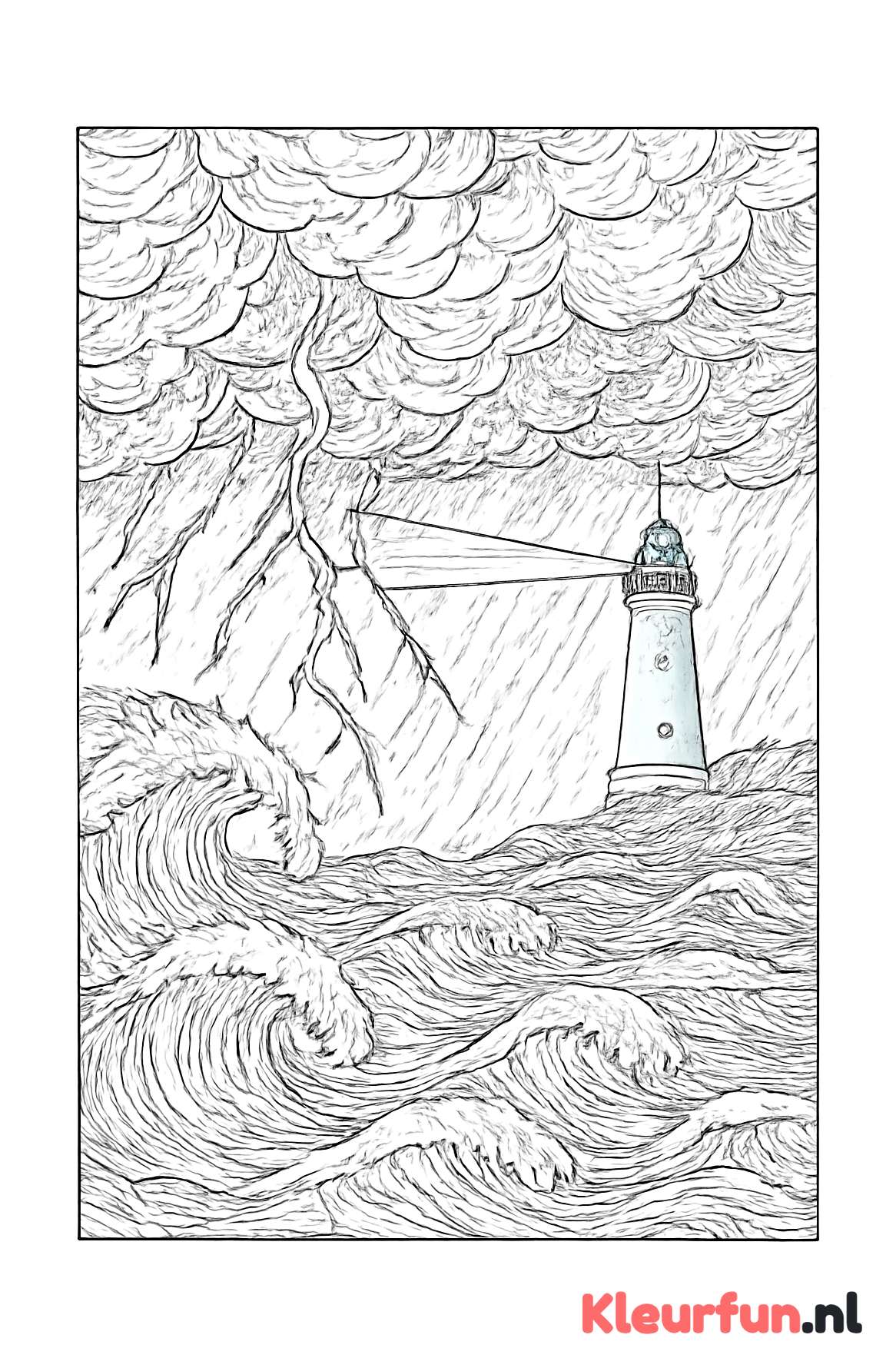Storm op het meer met vuurtoren
