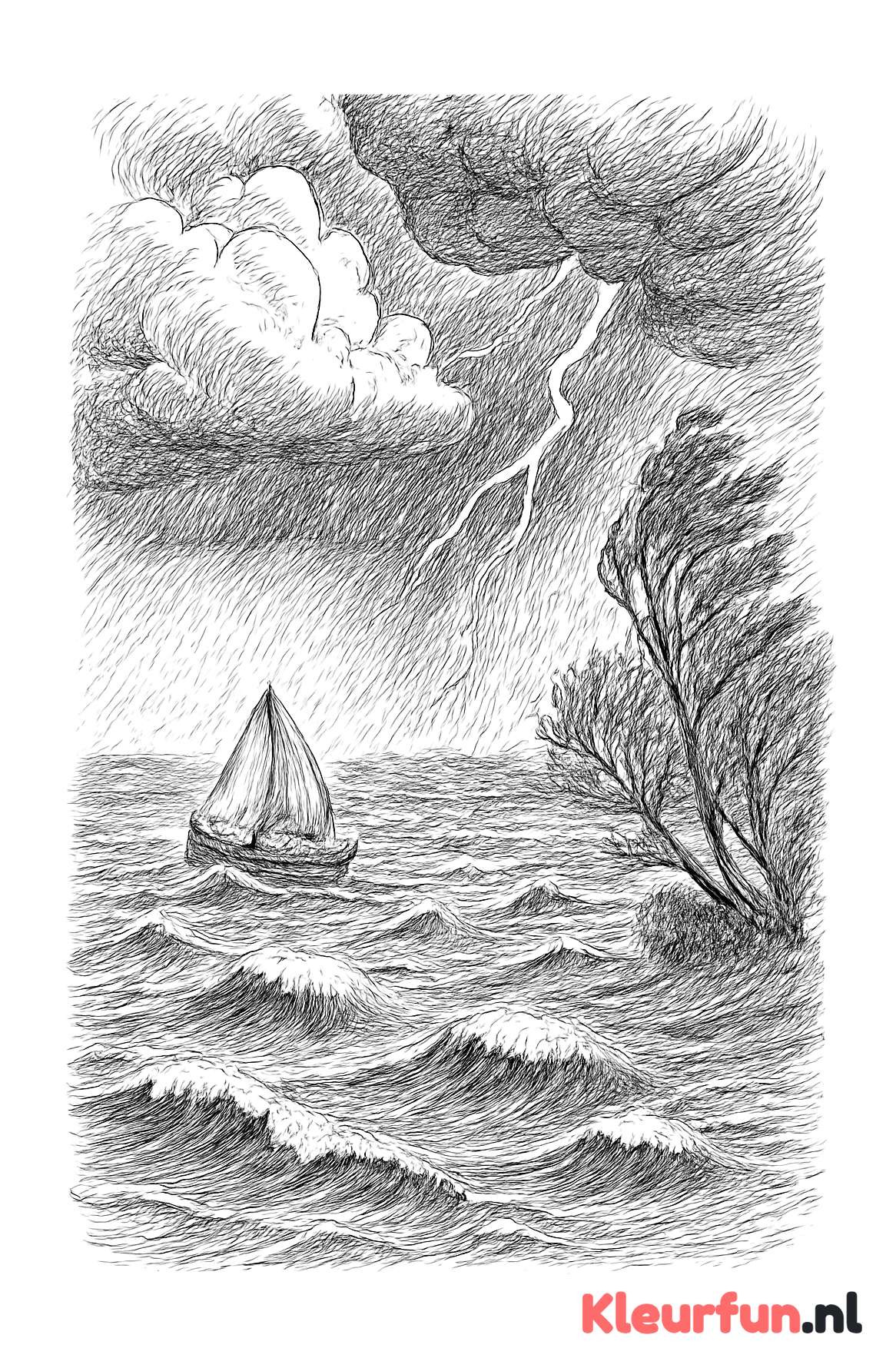 Storm op het Meer met Krachtige Wind en Golven