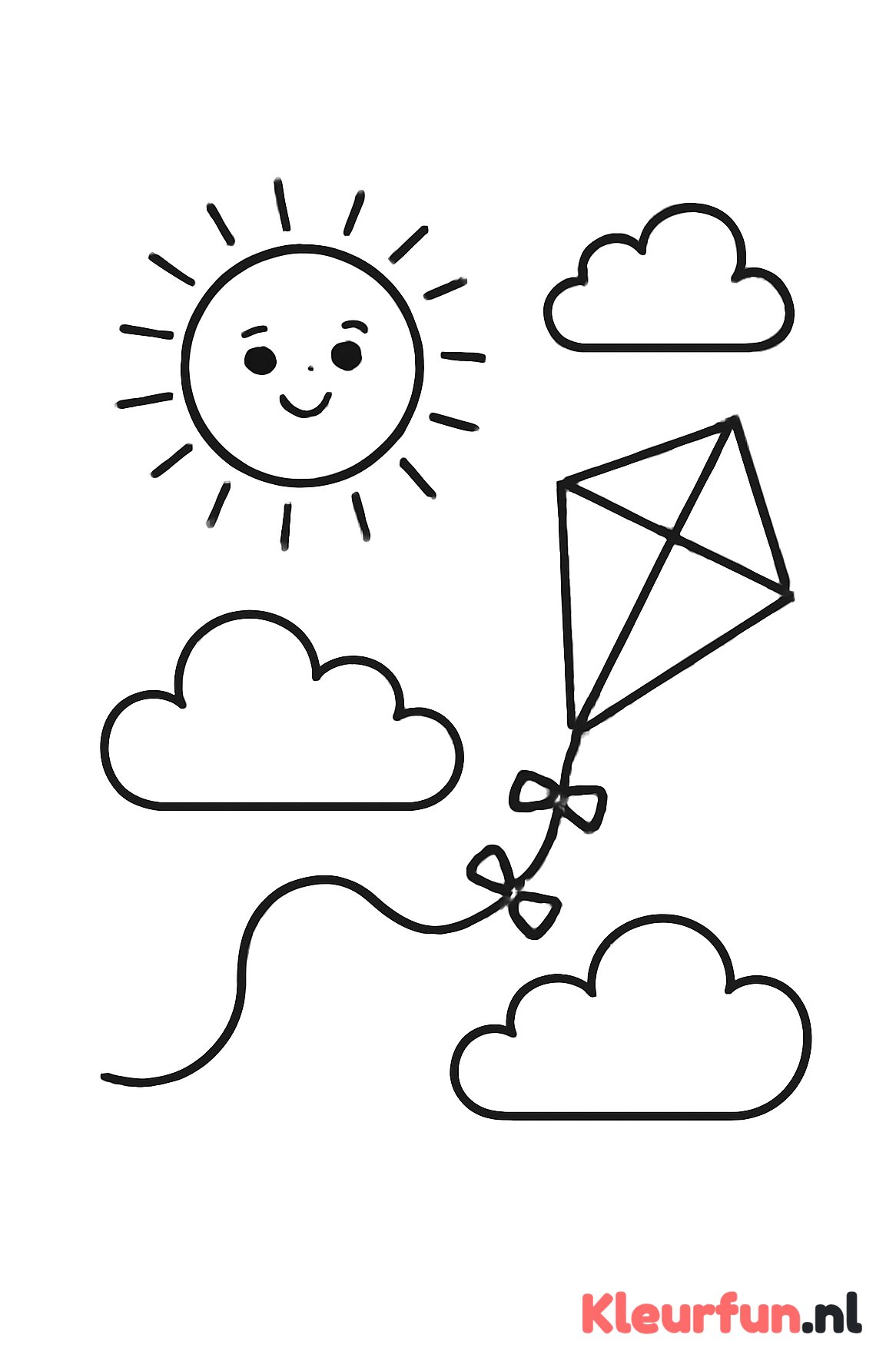 Stralende zon met wolken en vlieger