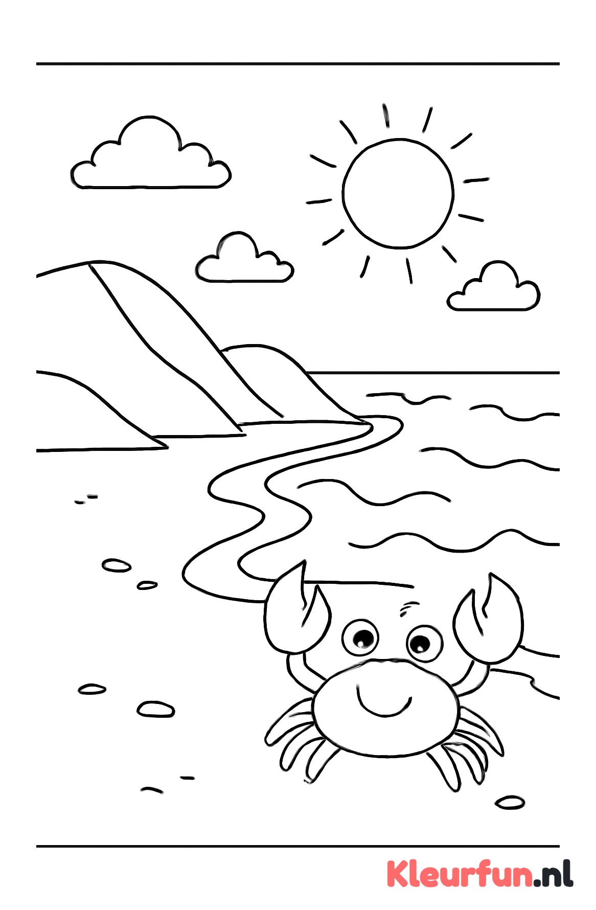 Strand met zandduinen en krab