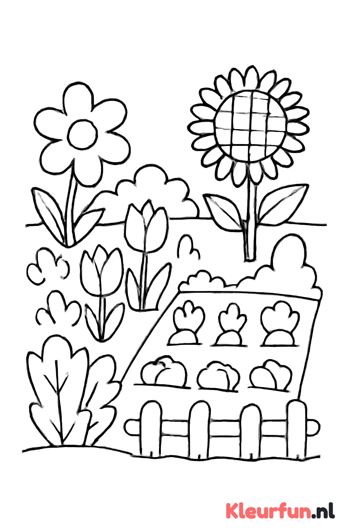 Tuin met bloemen en groenten