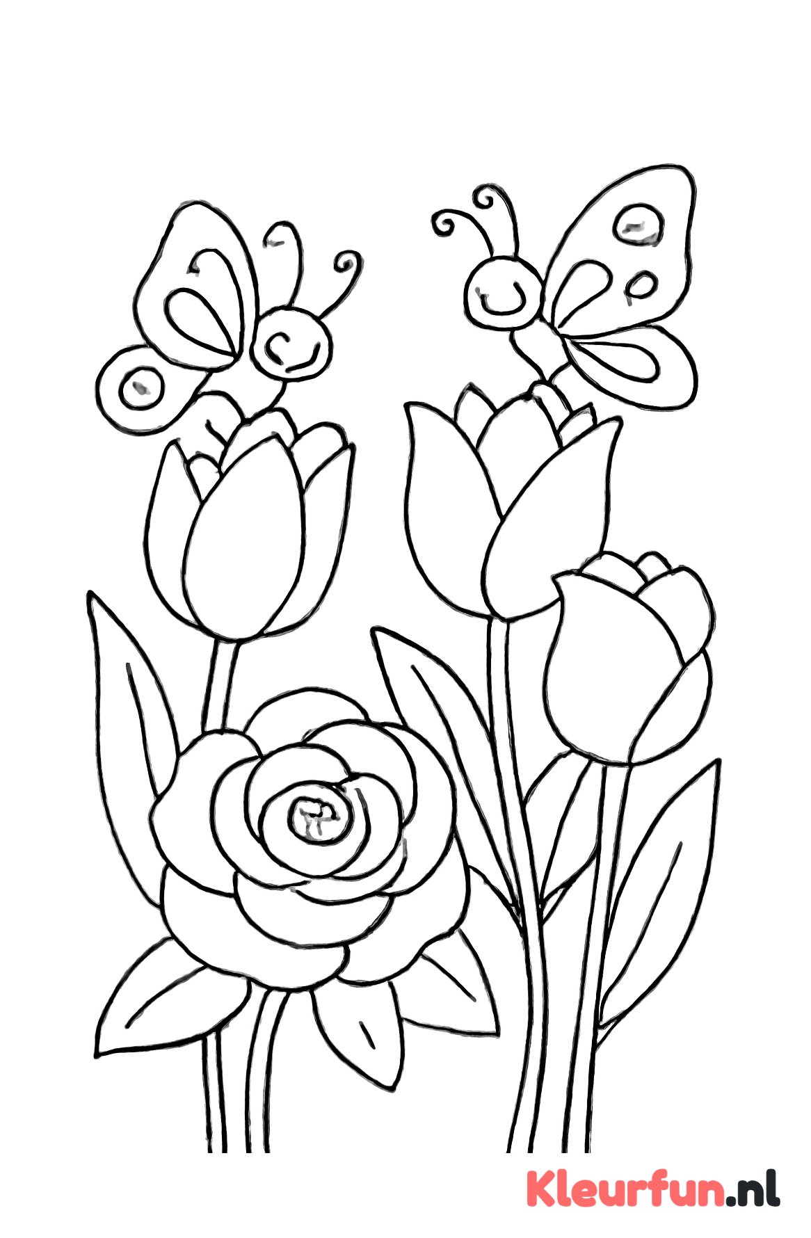 Tulpen en rozen met vlinders
