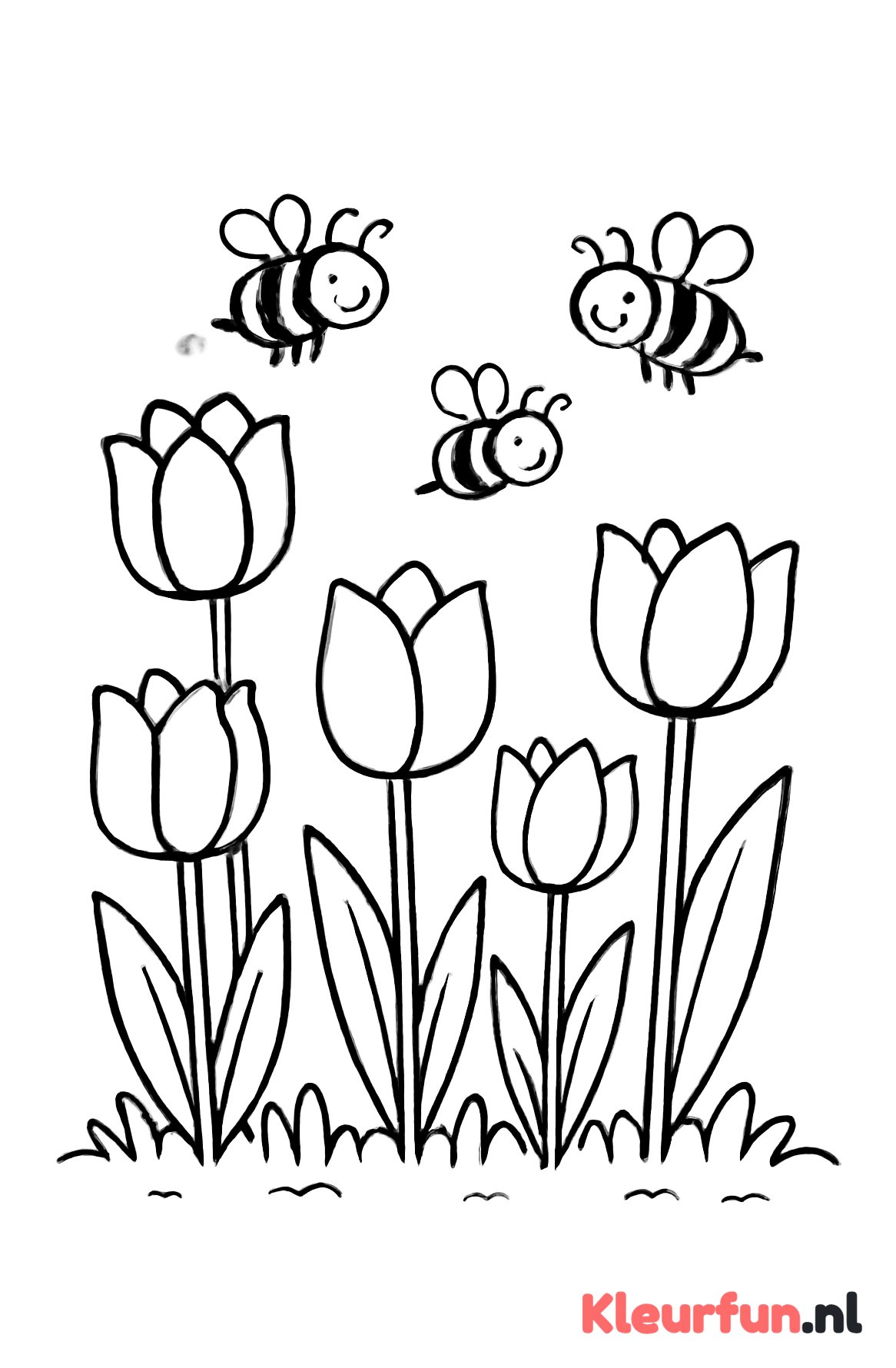 Veld met tulpen en bijen