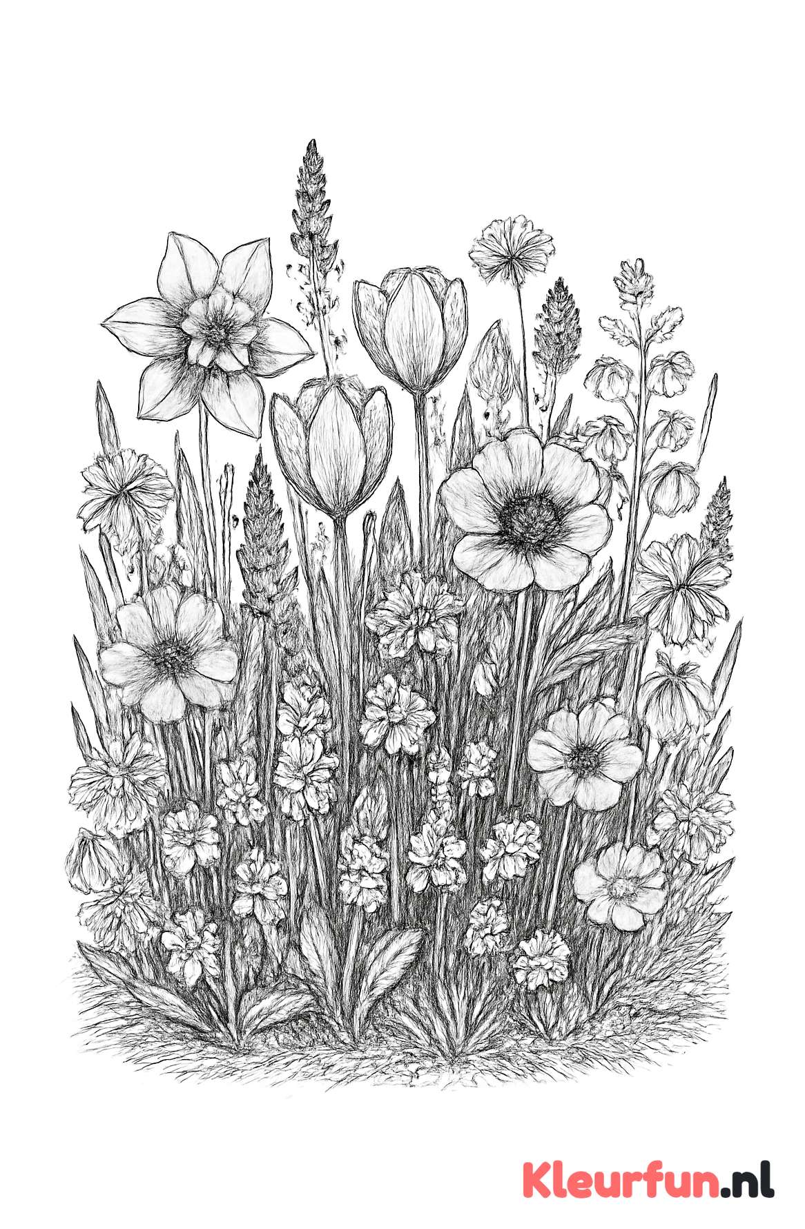Veld vol voorjaarsbloemen