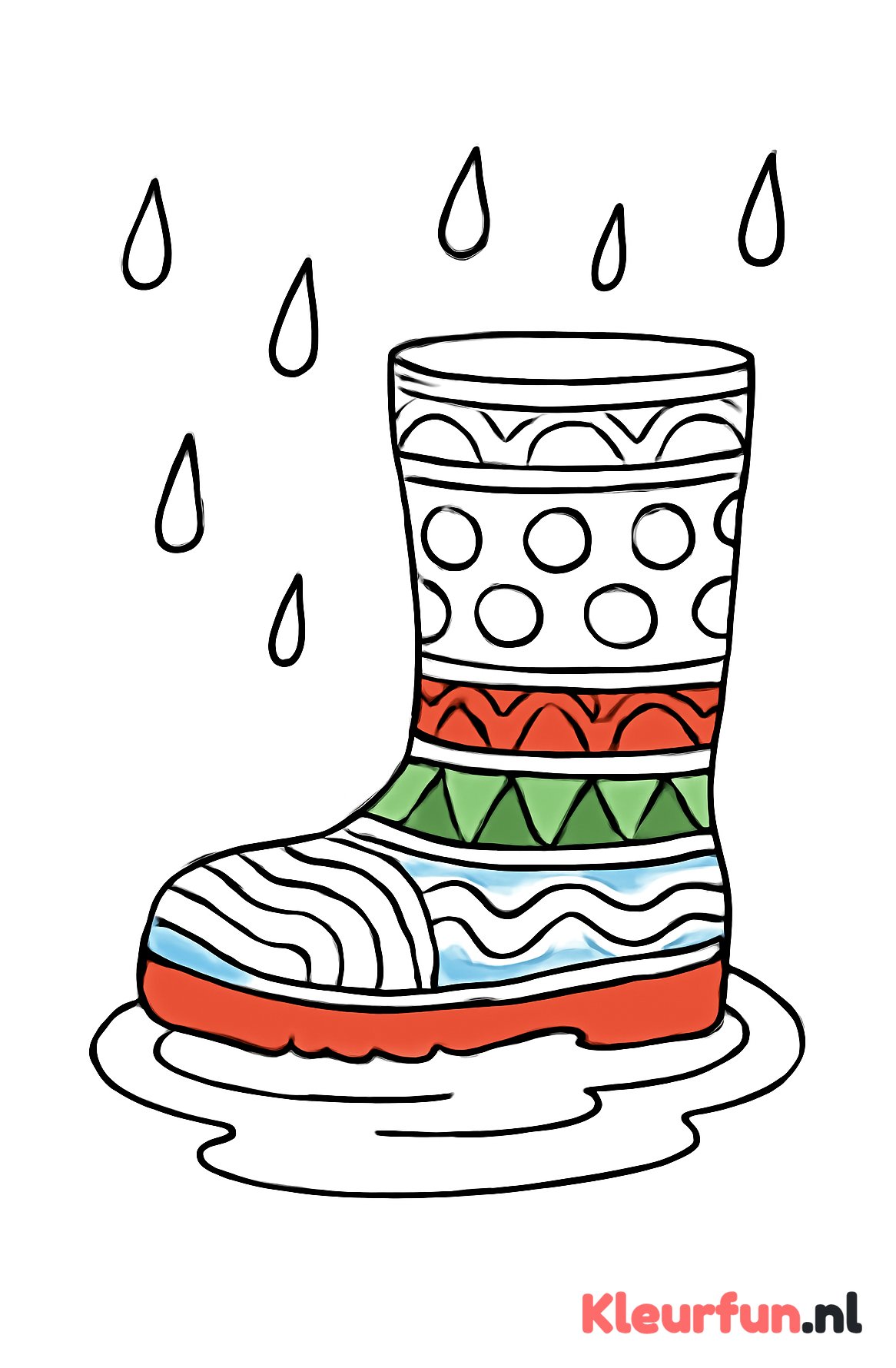 Verschillende regenlaarzen bij waterplas