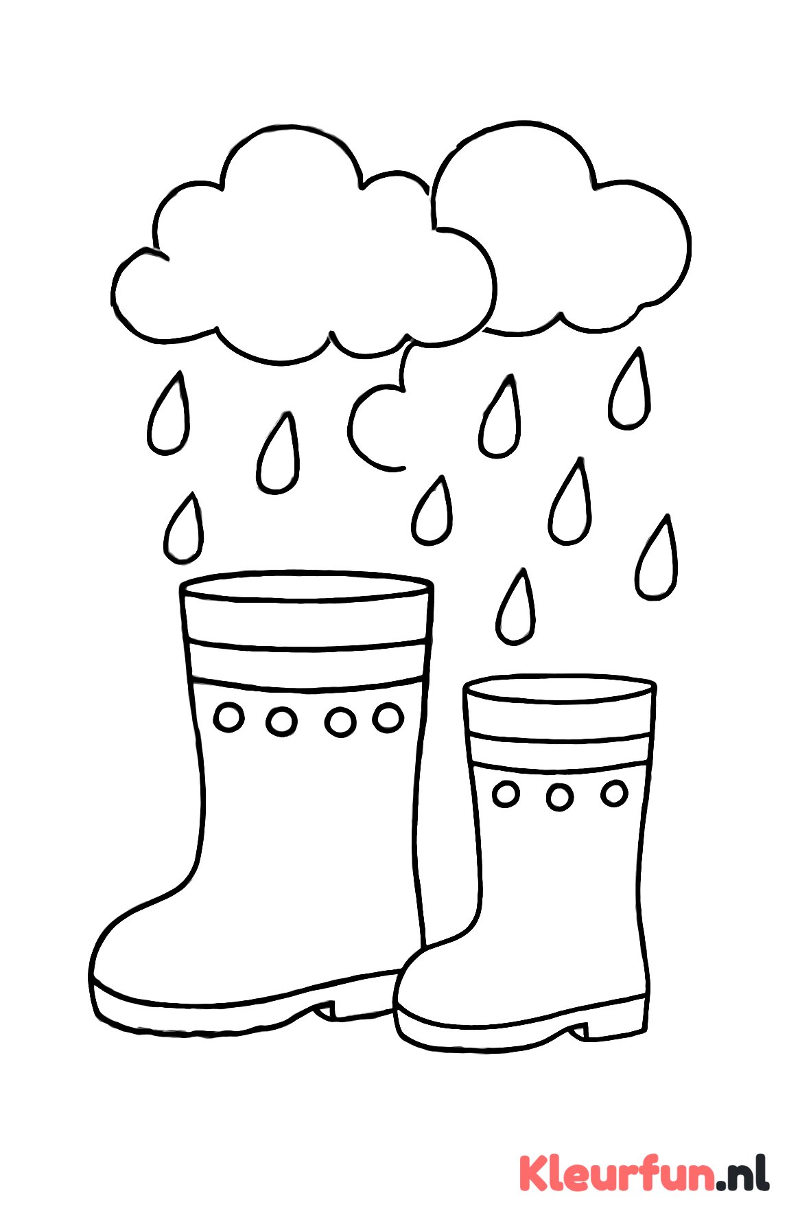 Verschillende regenlaarzen met regendruppels