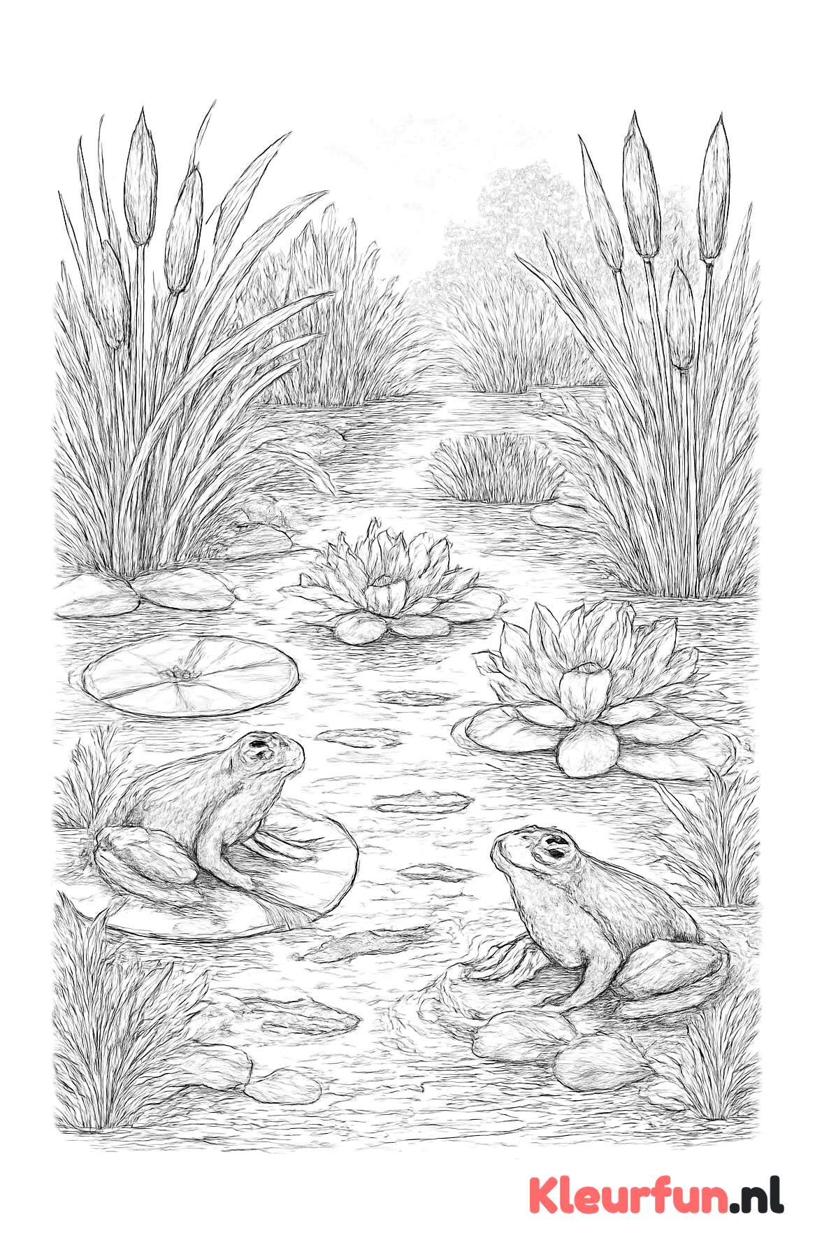 Vijverlandschap met waterplanten en dieren