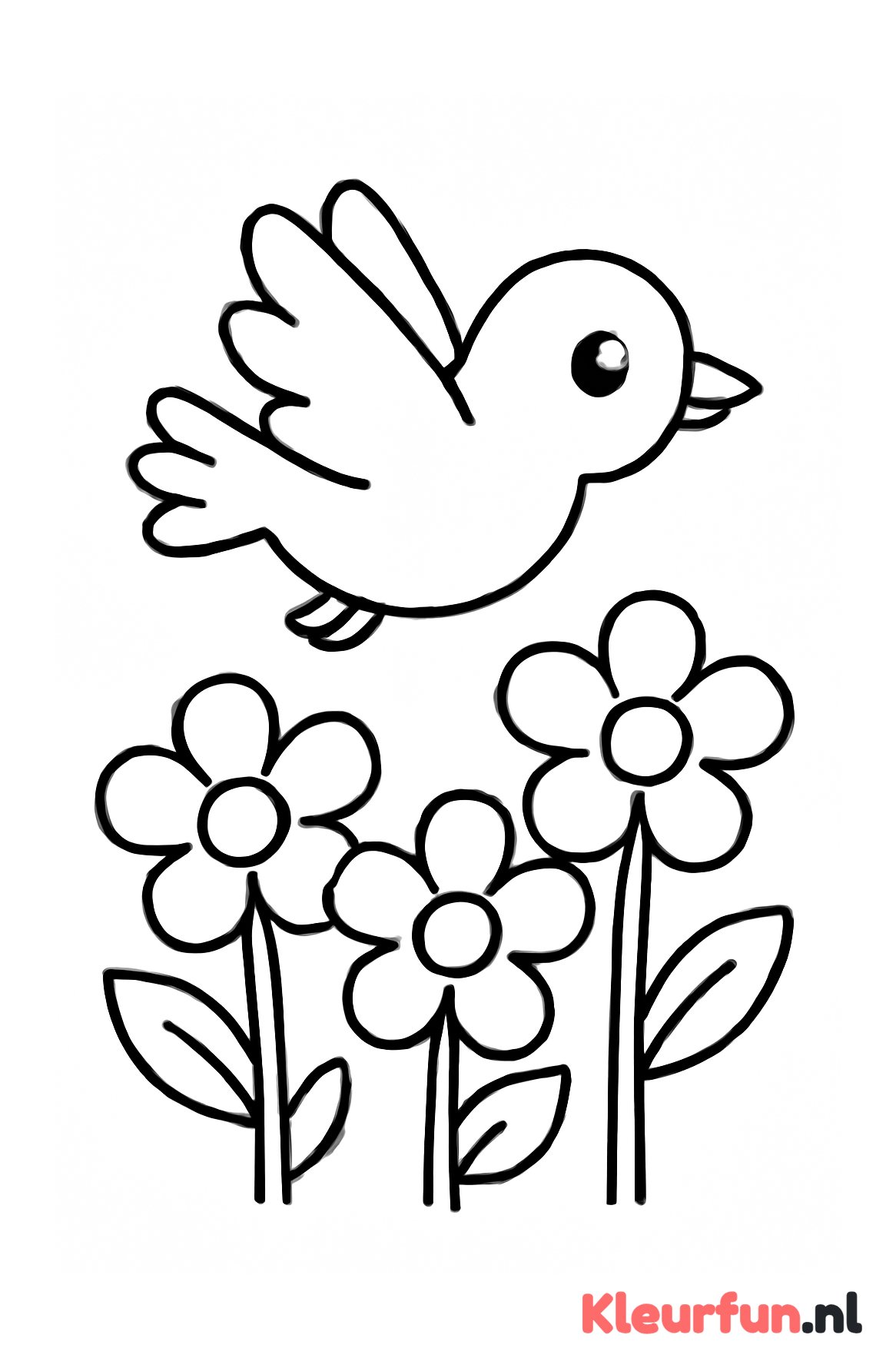 Vogel boven bloemetjes
