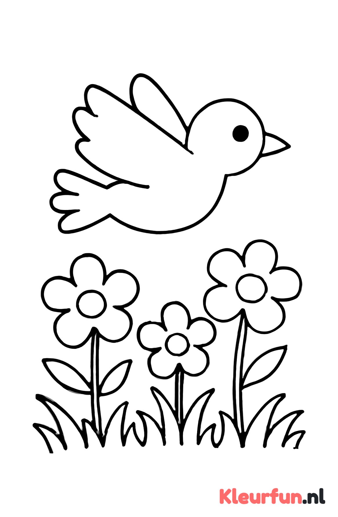 Vogel boven lentebloemen