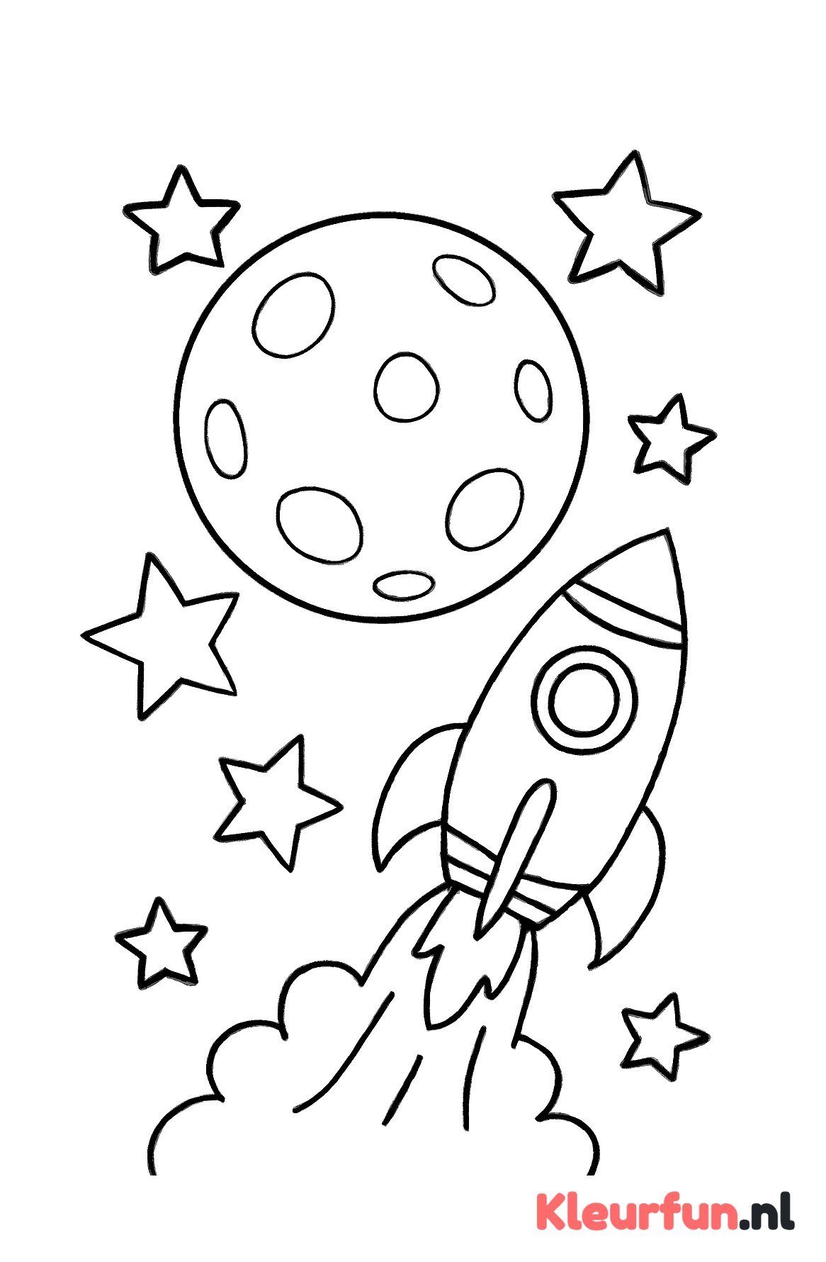 Volle maan met sterren en raket