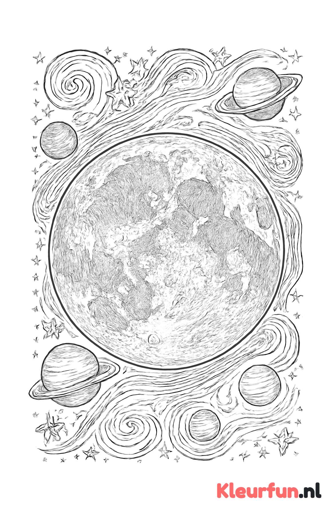 Volle maan tussen sterrenstelsels