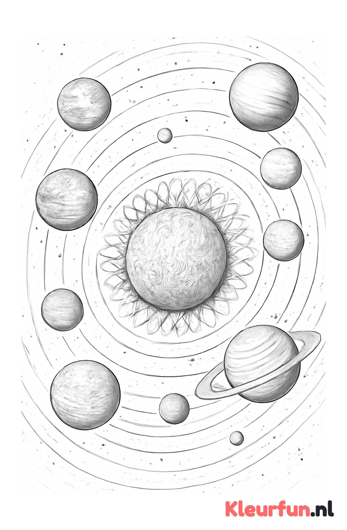 Volledig zonnestelsel met banen en planeten