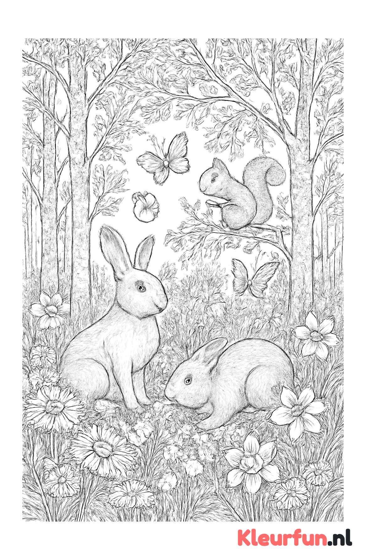 Voorjaarsbos met bloemen en dieren