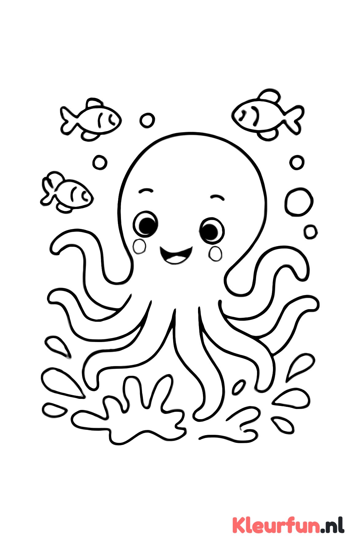 Vriendelijke octopus speelt met visjes