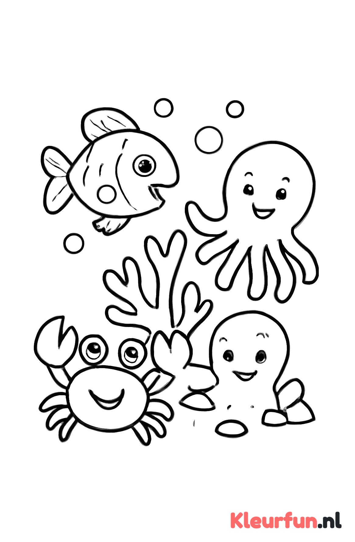 Vriendelijk groepje onderwaterdieren