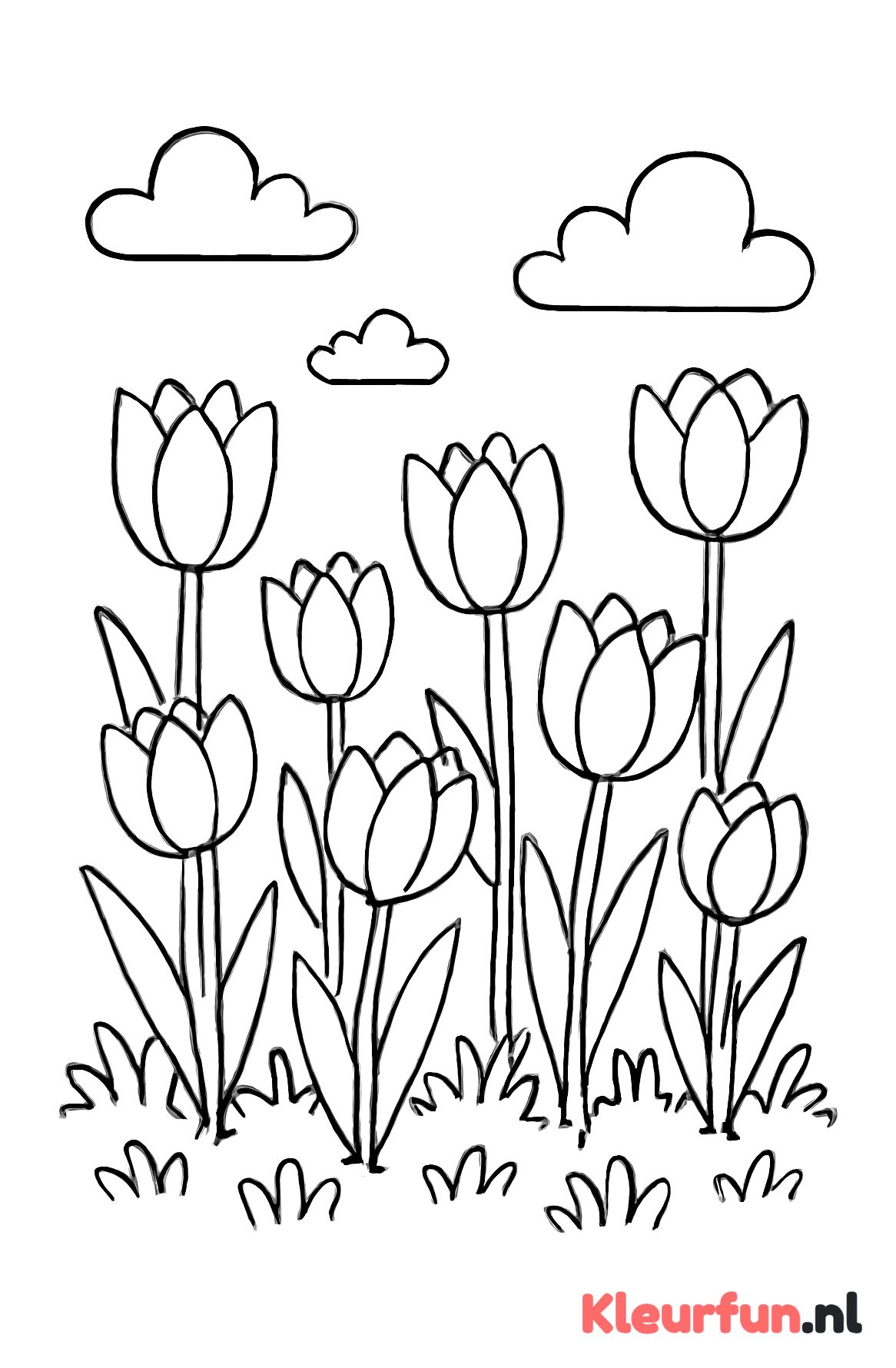 Vrolijke lentetuin met tulpen