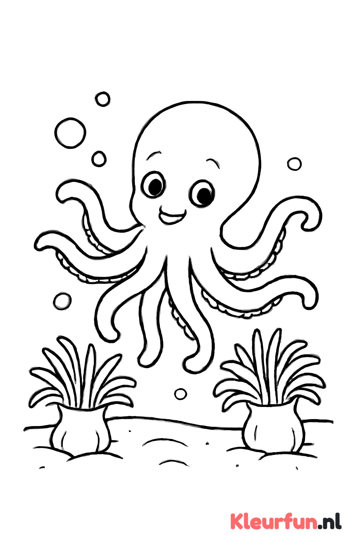 Vrolijke octopus tussen zeeanemonen
