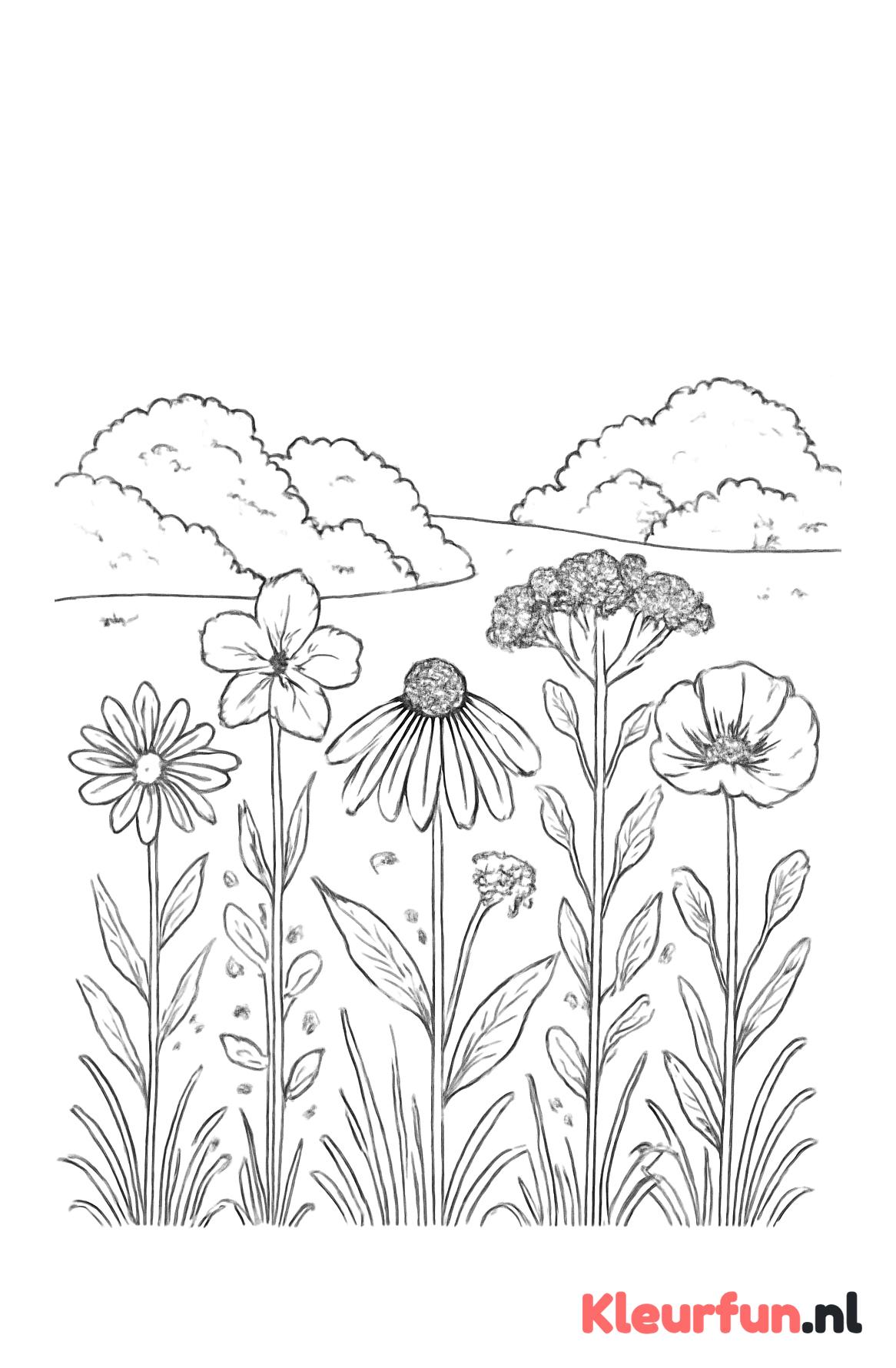 Wilde bloemen in landschap
