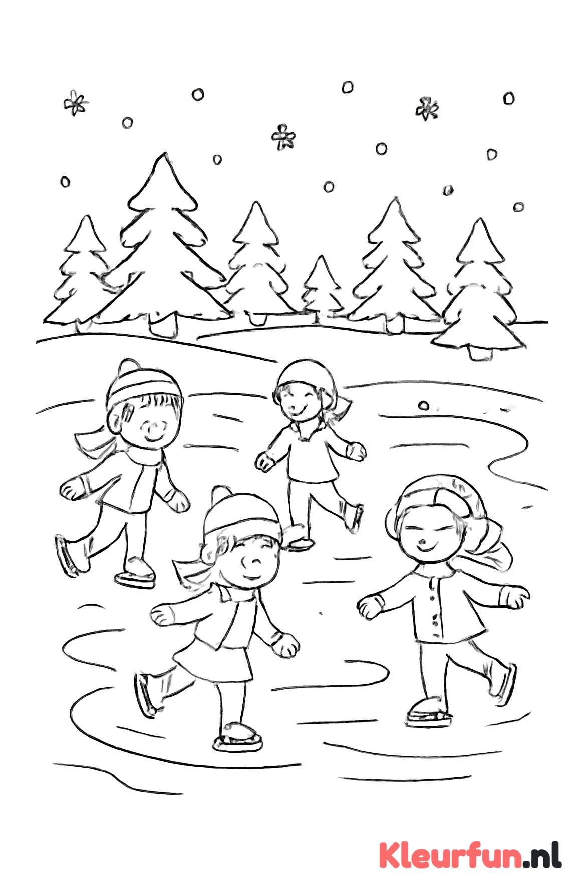 Kinderen schaatsen op wintervijver