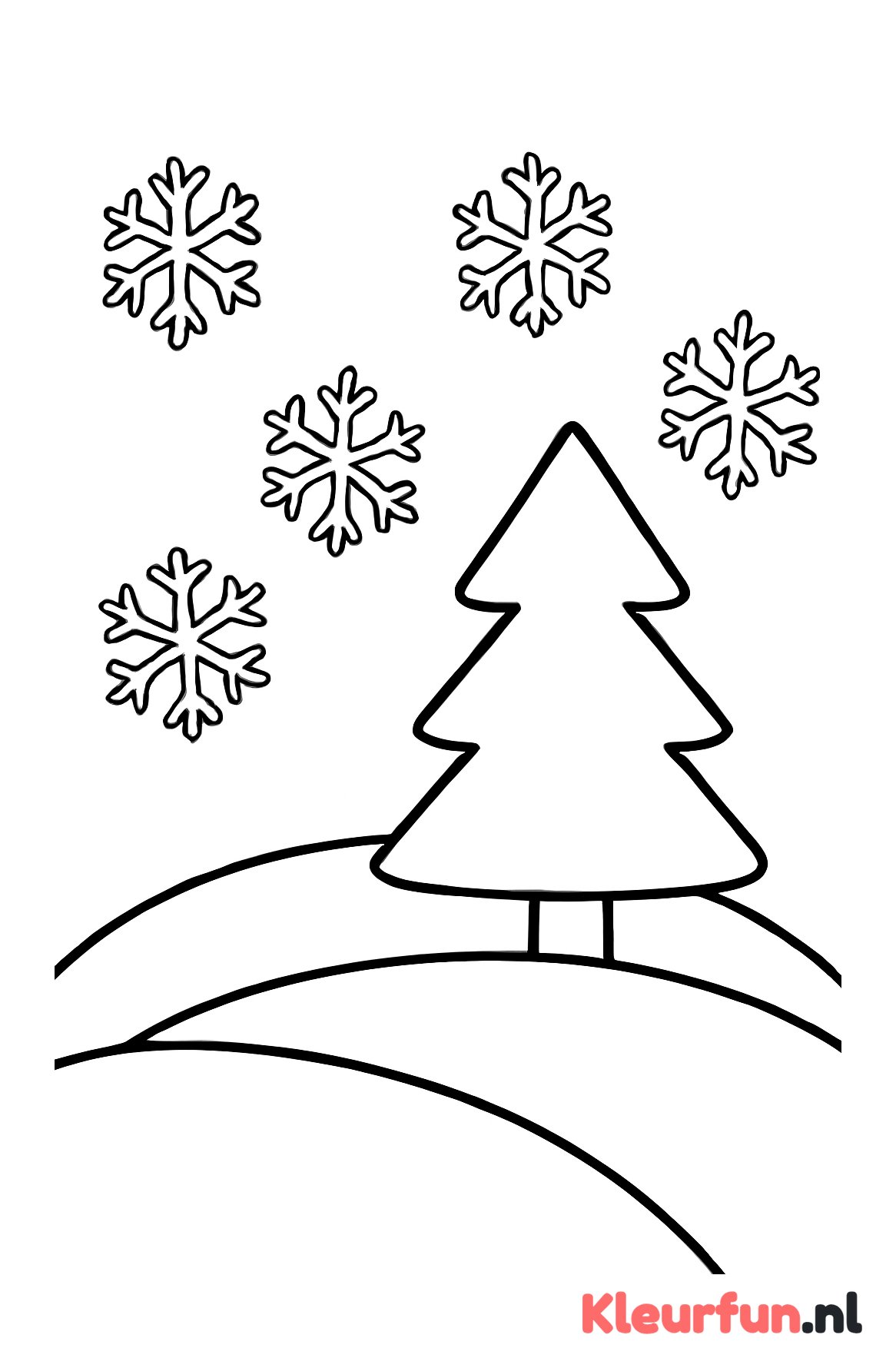 Winterlandschap met sneeuwvlokken en dennenboom