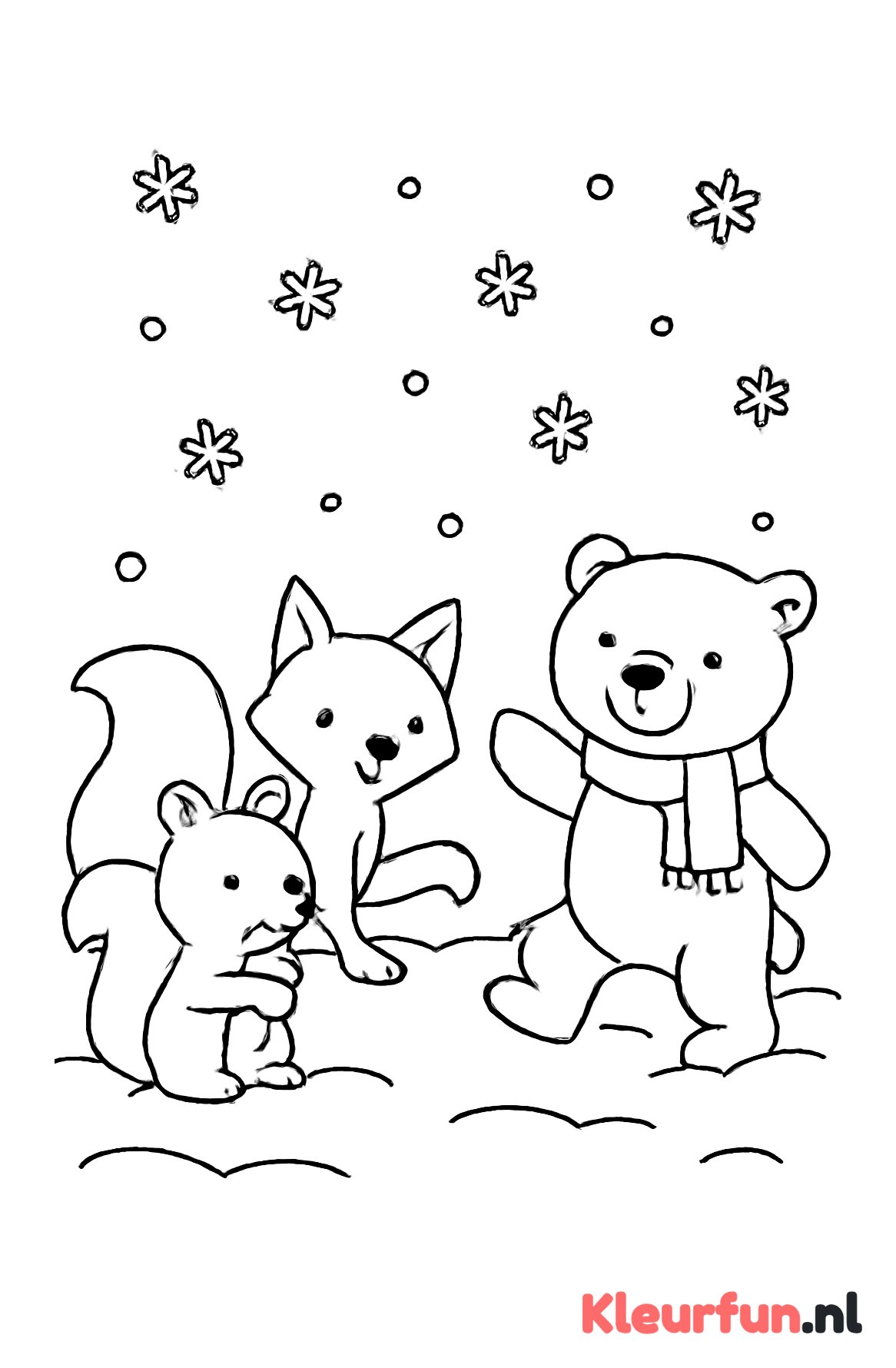 Groep winterdieren in de sneeuw