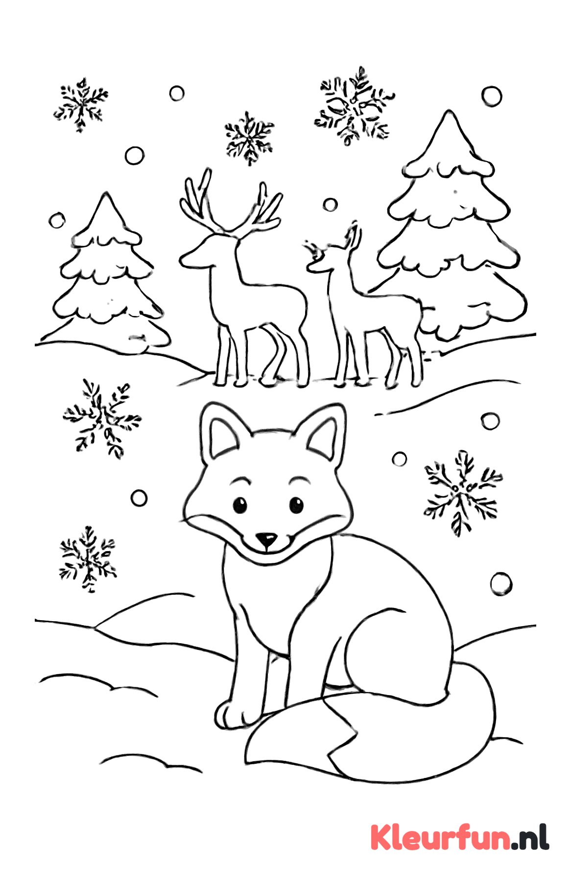 Winterdieren in de sneeuw