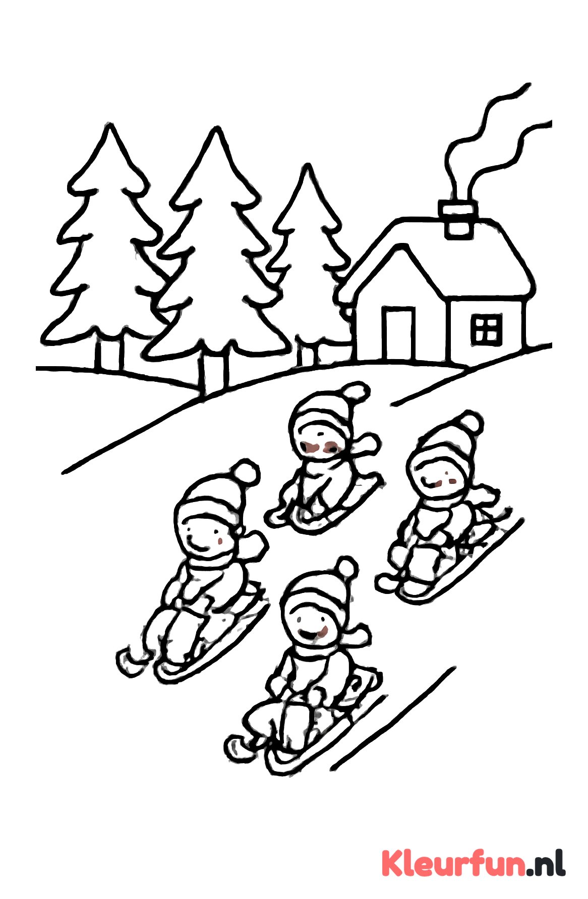 Glijdende kinderen in winterlandschap