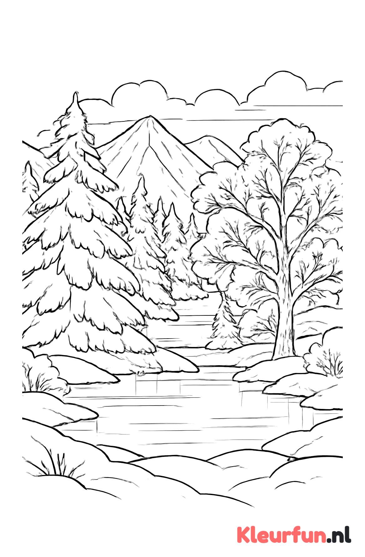 Winterlandschap met bevroren vijver