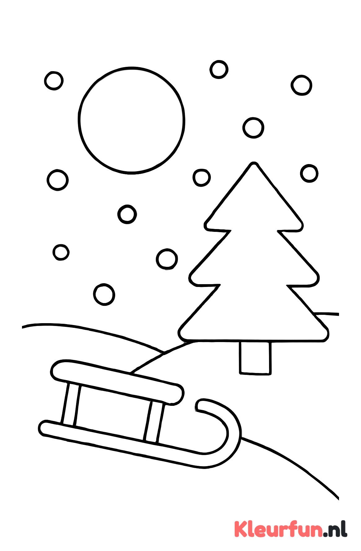 Winterlandschap met slee en sneeuw