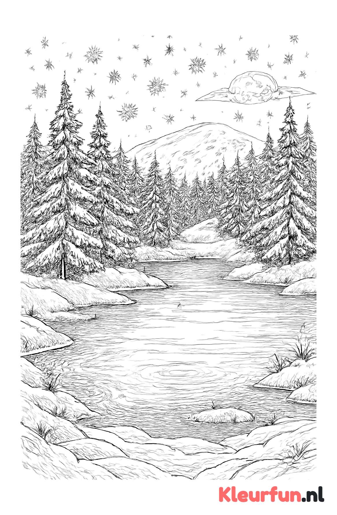 Winters berglandschap met sneeuw en bomen