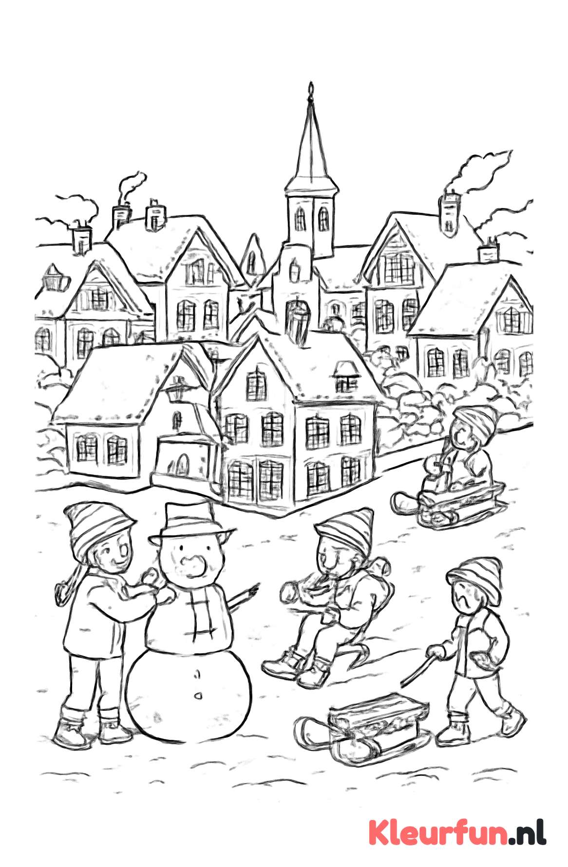 Winters stadje met sneeuwpret