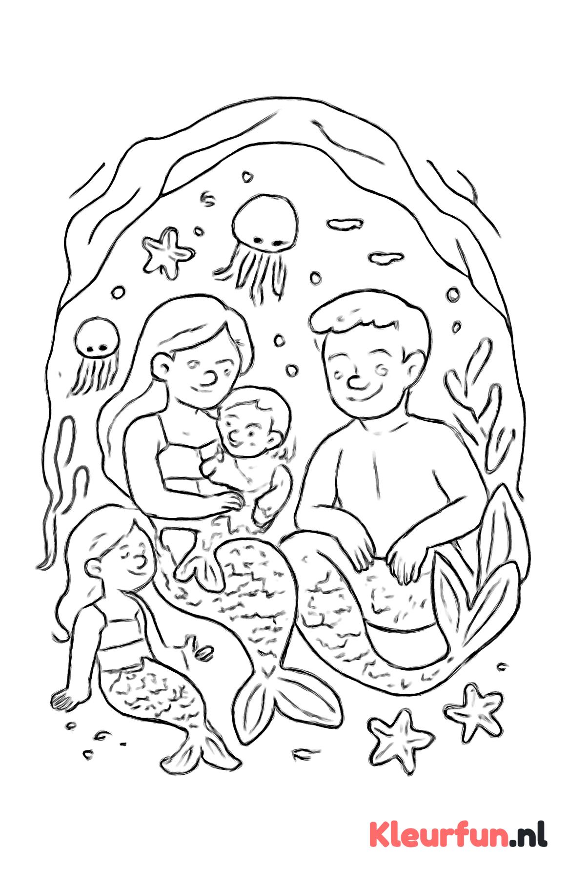 Zeemeermin familie in grot