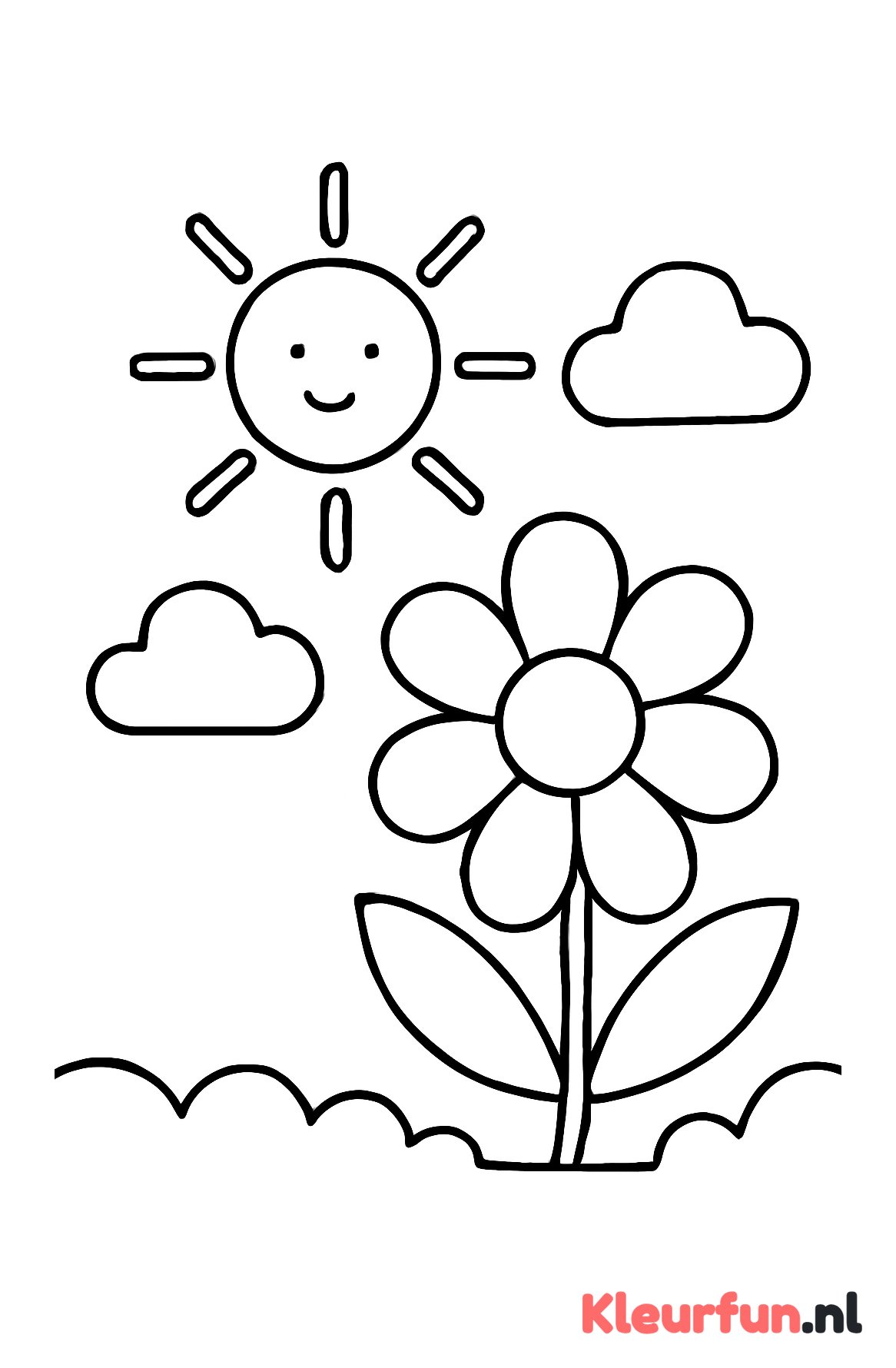 Zomer zon met wolk en bloem