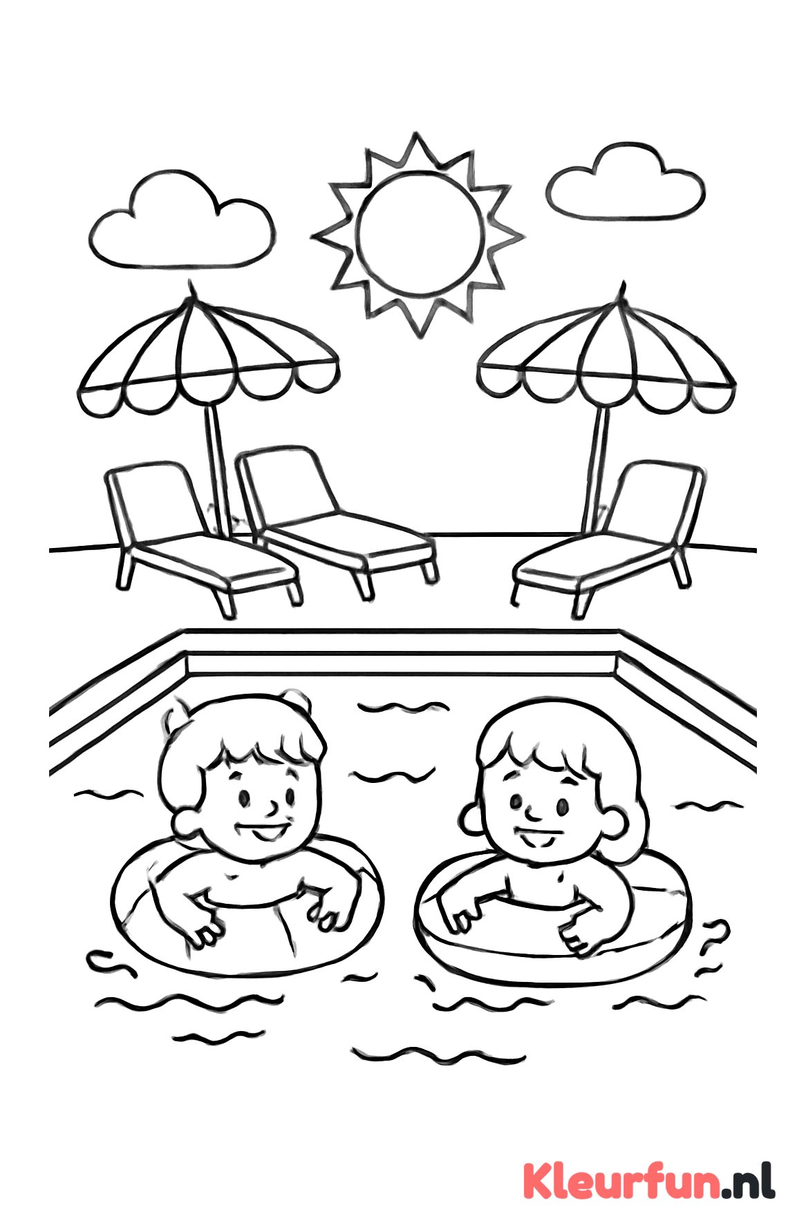 Zomers zwembad met parasols en zwembandjes